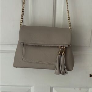 Elegant Taupe Shoulder Bag with Tassel